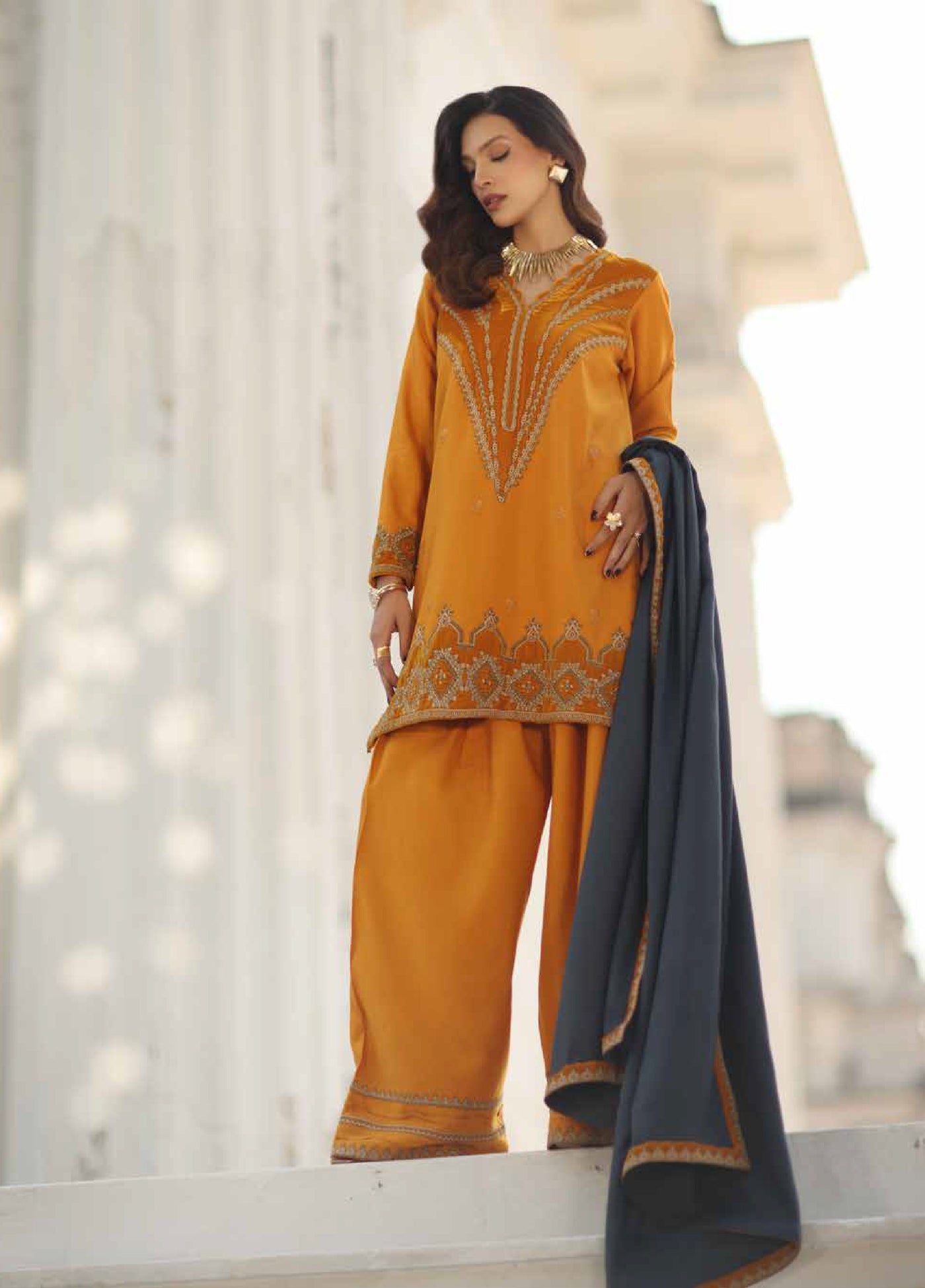 Charizma Signature Unstitched Embroidered Peach Leather 3 Piece CRZ25SP CSW5-08 - Winter Collection