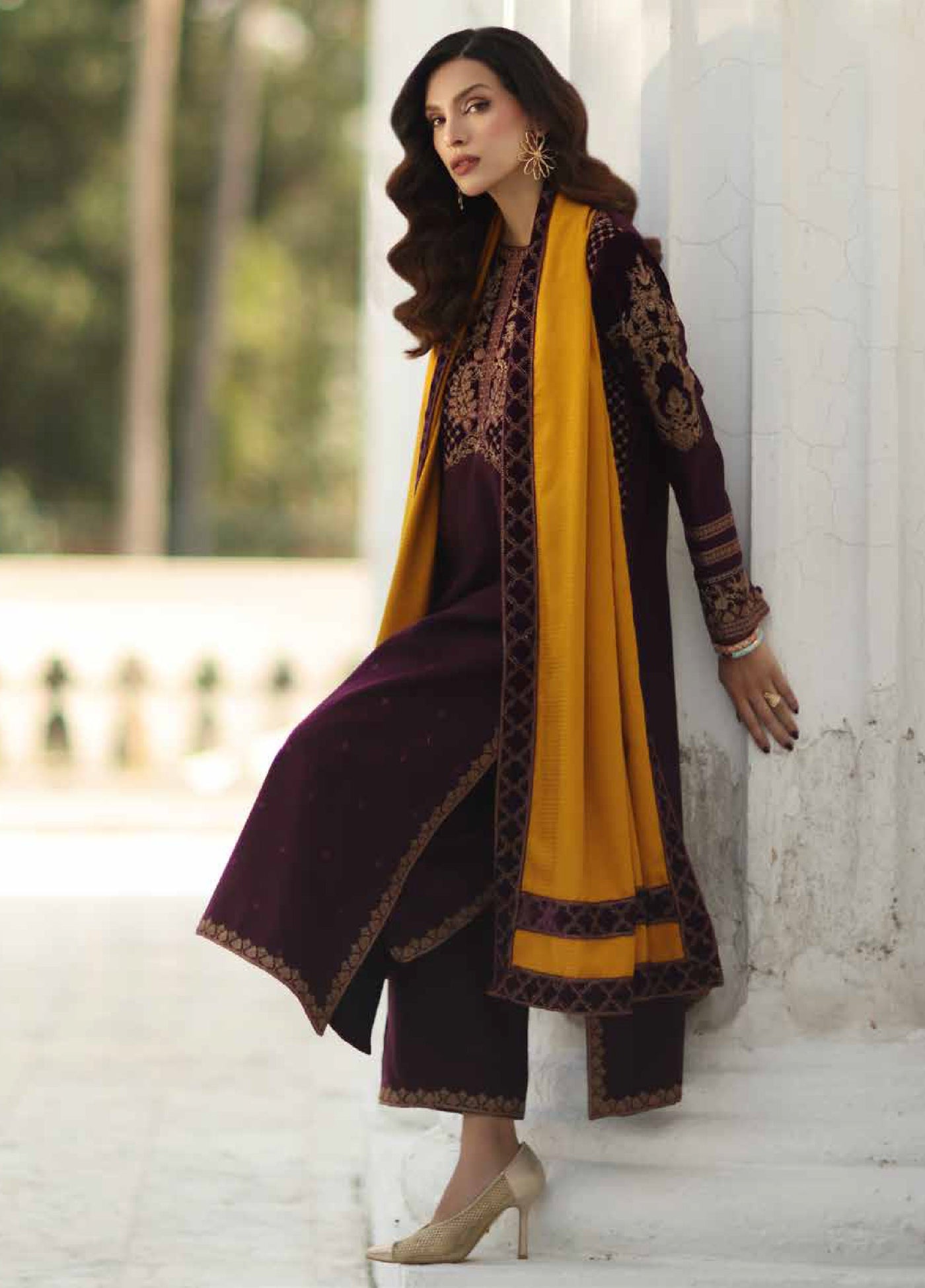 Charizma Signature Unstitched Embroidered Peach Leather 3 Piece CRZ25SP CSW5-09 - Winter Collection