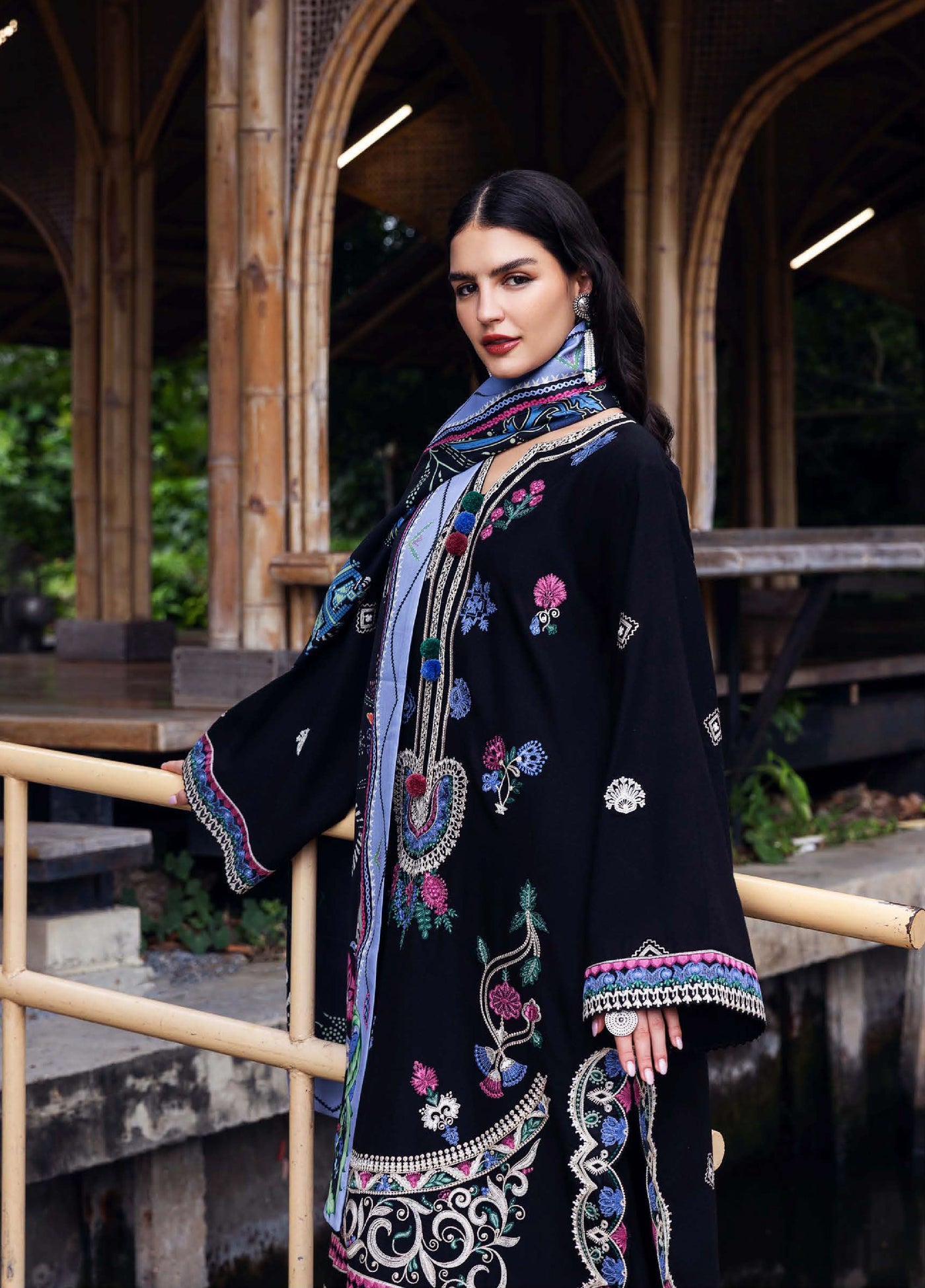 Symphony Hemline by Mushq Unstitched Karandi Embroidered 3 Piece MU25SK Midnight Rune - Winter Collection