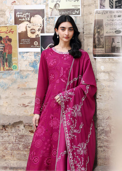 Cross Stitch Unstitched RTS Marina Embroidered Suits 3 Piece CS25MW D-07 Fuchsia Thread - Winter Collection