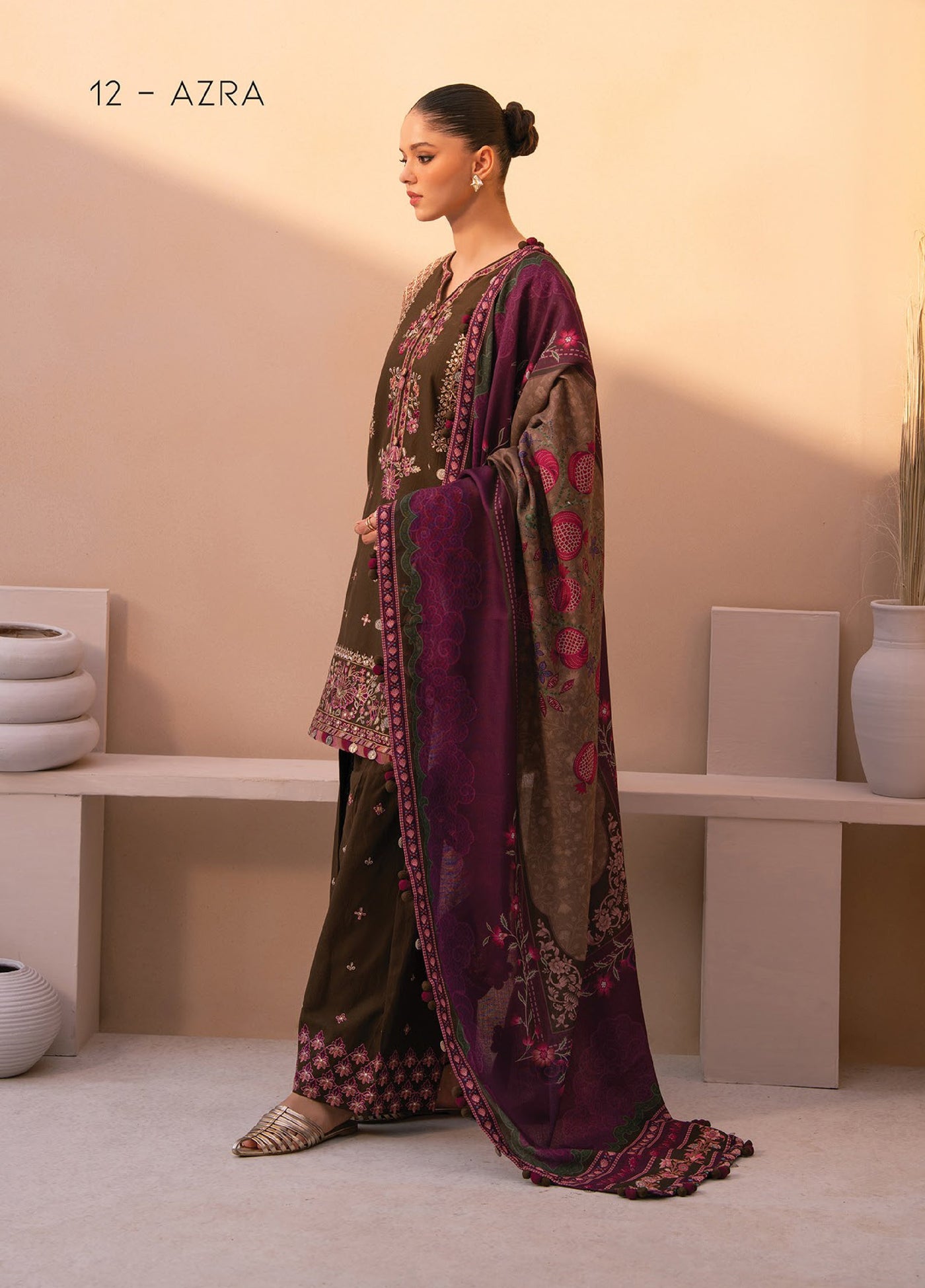 Rang e Khizaan by Xenia Unstitched Khaddar Embroidered Suits 3 Piece XE25SW D-12 AZRA - Winter Collection