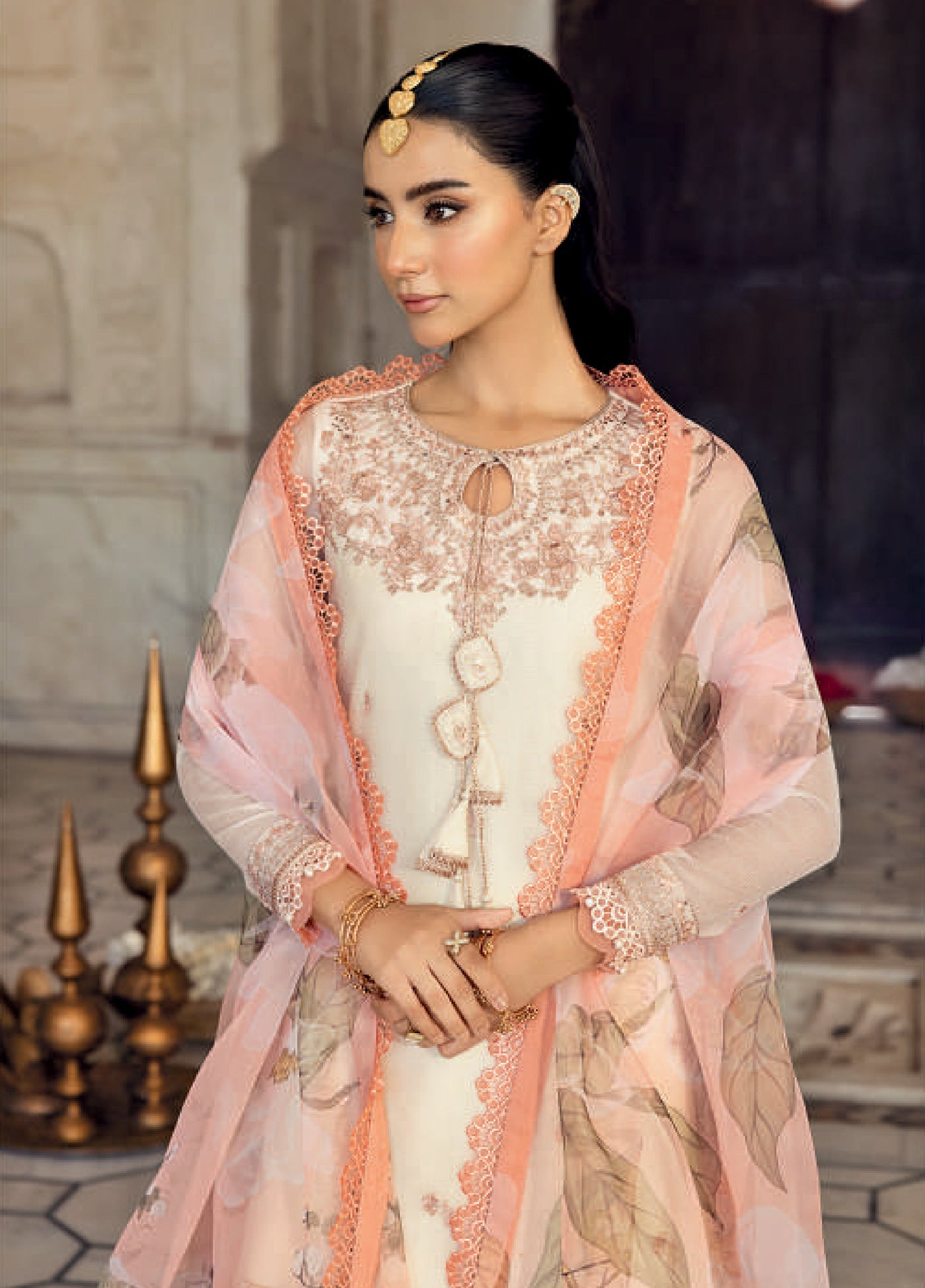 M basics by Maria B Unstitched Silk Embroidered Suits 3 Piece MB25WF D-805 Off White - Winter Collection