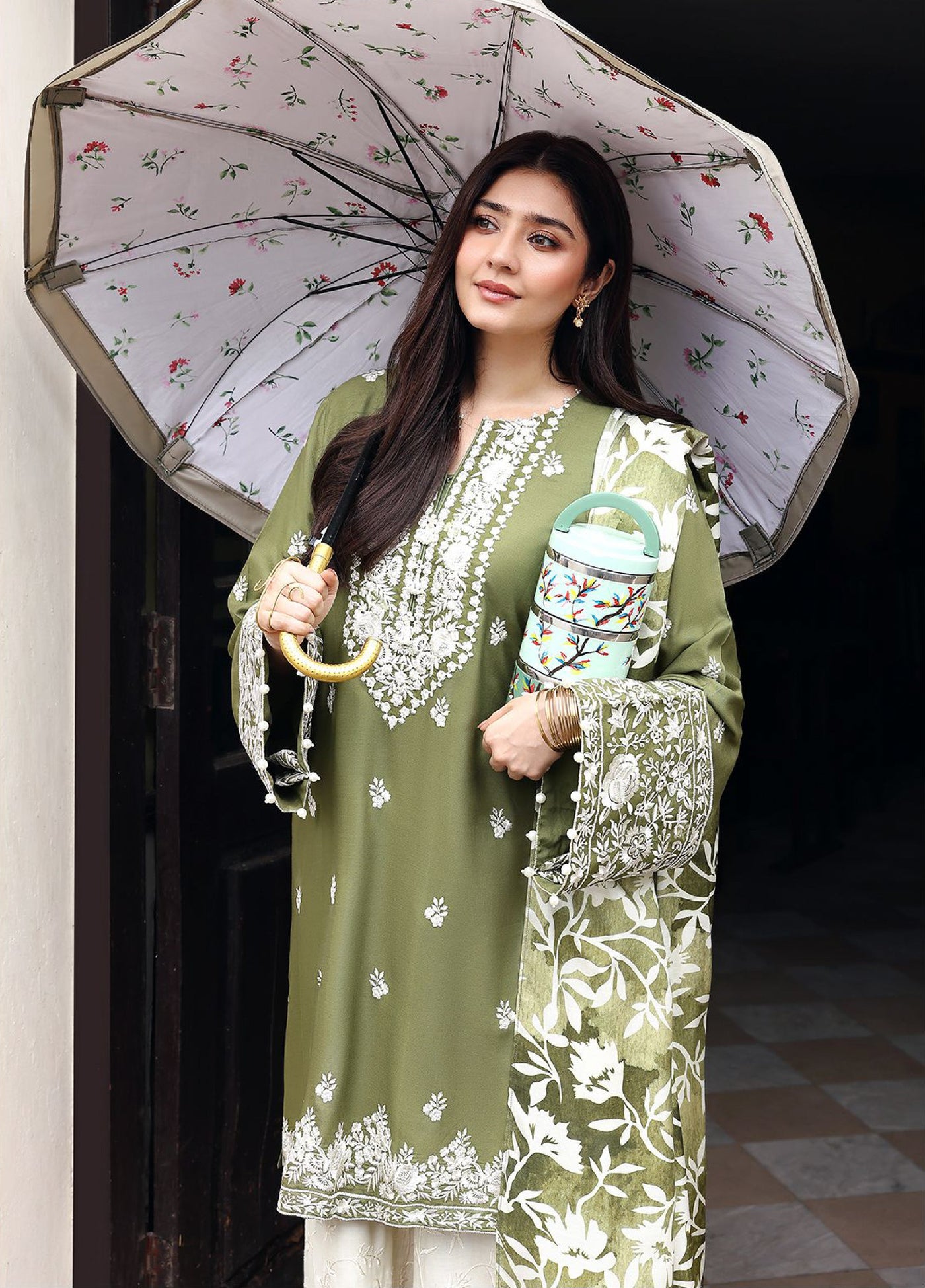 Cross Stitch Unstitched RTS Linen Embroidered Suits 3 Piece CS25LW D-02 Moss Reverie - Winter Collection