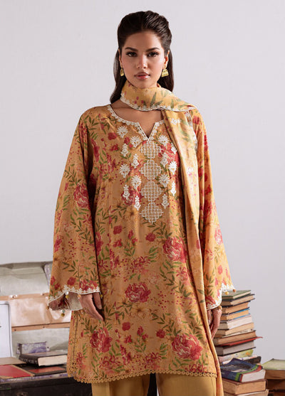 Cross Stitch Unstitched RTS Linen Embroidered Suits 3 Piece CS25LW D-07 Mustard Orchid - Winter Collection