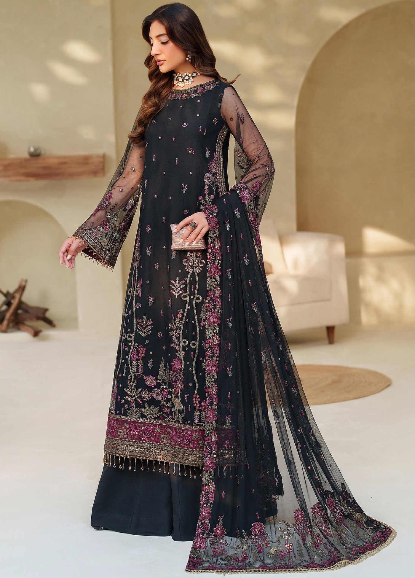 Meesa by Zarif Unstitched Net Embroidered Suits 3 Piece ZAF25MF ZRF-ML-05 JEMIHA - Winter Collection