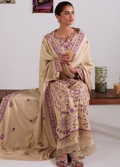 Cross Stitch Unstitched RTS Linen Embroidered Suits 3 Piece CS25LW D-01 Fawn Radiance - Winter Collection