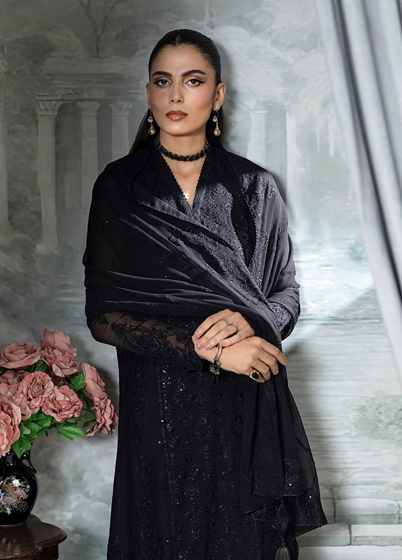 Elegance by Lakhany Unstitched Embroidered Chiffon Suits 4 Piece LSM25EC LG-UB-0049 - Festive Collection