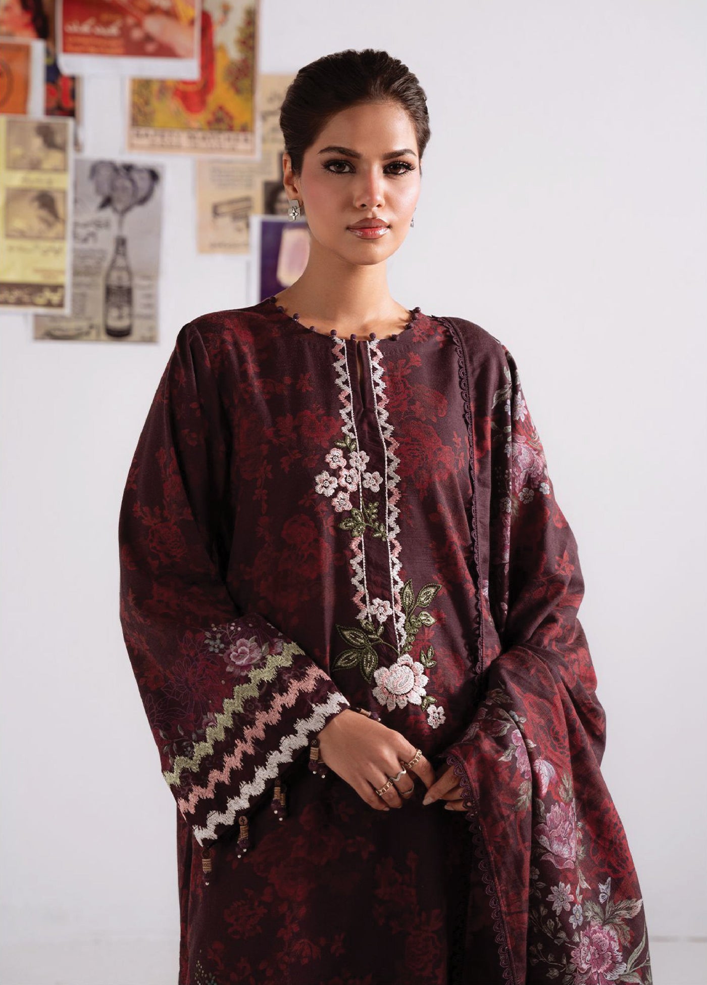 Cross Stitch Unstitched RTS Khaddar Embroidered Suits 3 Piece CS25KW D-05  Floral Melody - Winter Collection