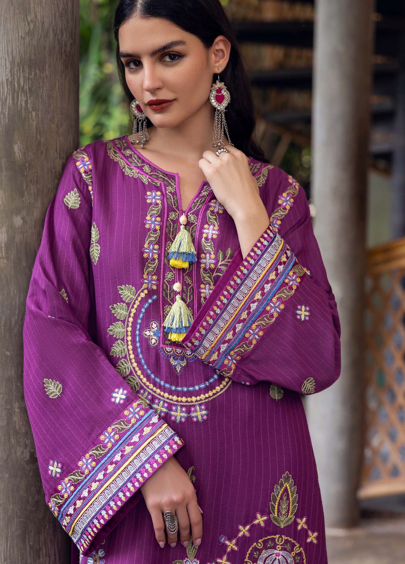 Symphony Hemline by Mushq Unstitched Karandi Embroidered 3 Piece MU25SK Plum Swirl - Winter Collection