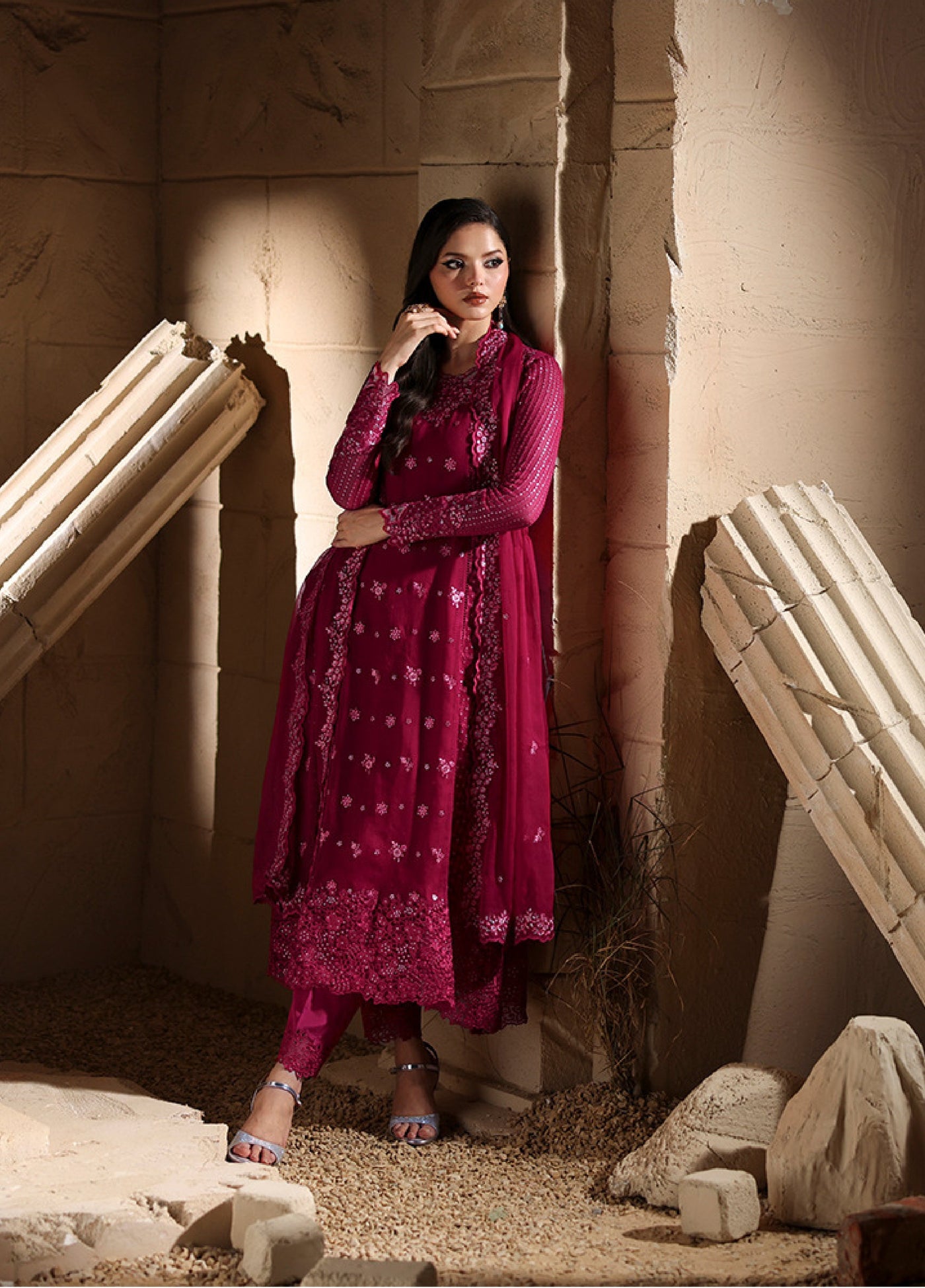 Luxe by Azure Unstitched Chiffon Embroidered Suits 3 Piece AZ25LF Amoura - Festive Collection