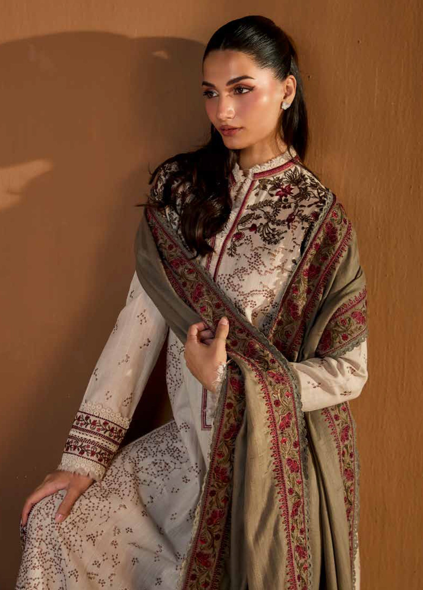 Sobia Nazir Unstitched Shawl Embroidered Khaddar 3 Piece SN25SW D-06 A - Winter Collection