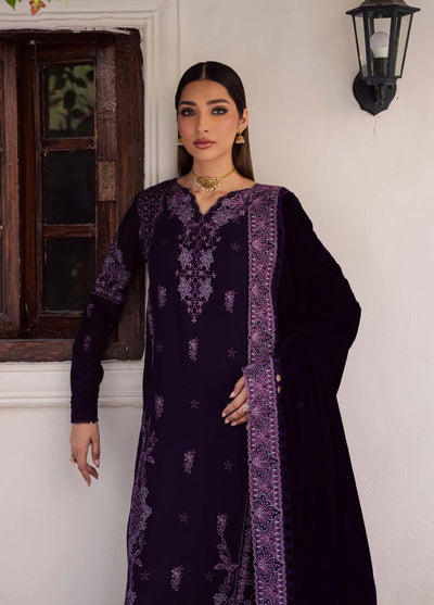 Nureh Exclusive Unstitched Luxury Leather Peach Velvet Shawl Embroidered Suits 3 Piece NU25NS NE-198 - Festive Collection