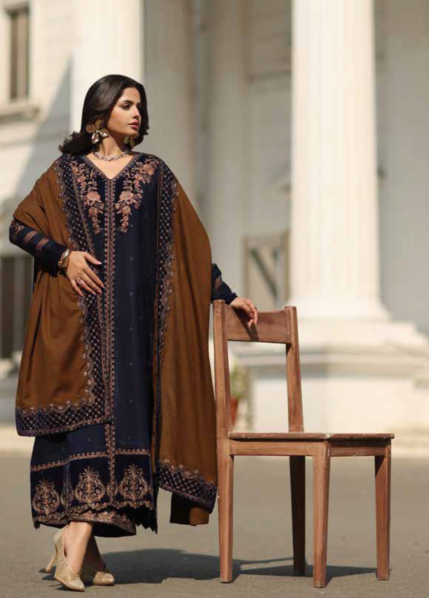 Charizma Signature Unstitched Embroidered Peach Leather 3 Piece CRZ25SP CSW5-01 - Winter Collection