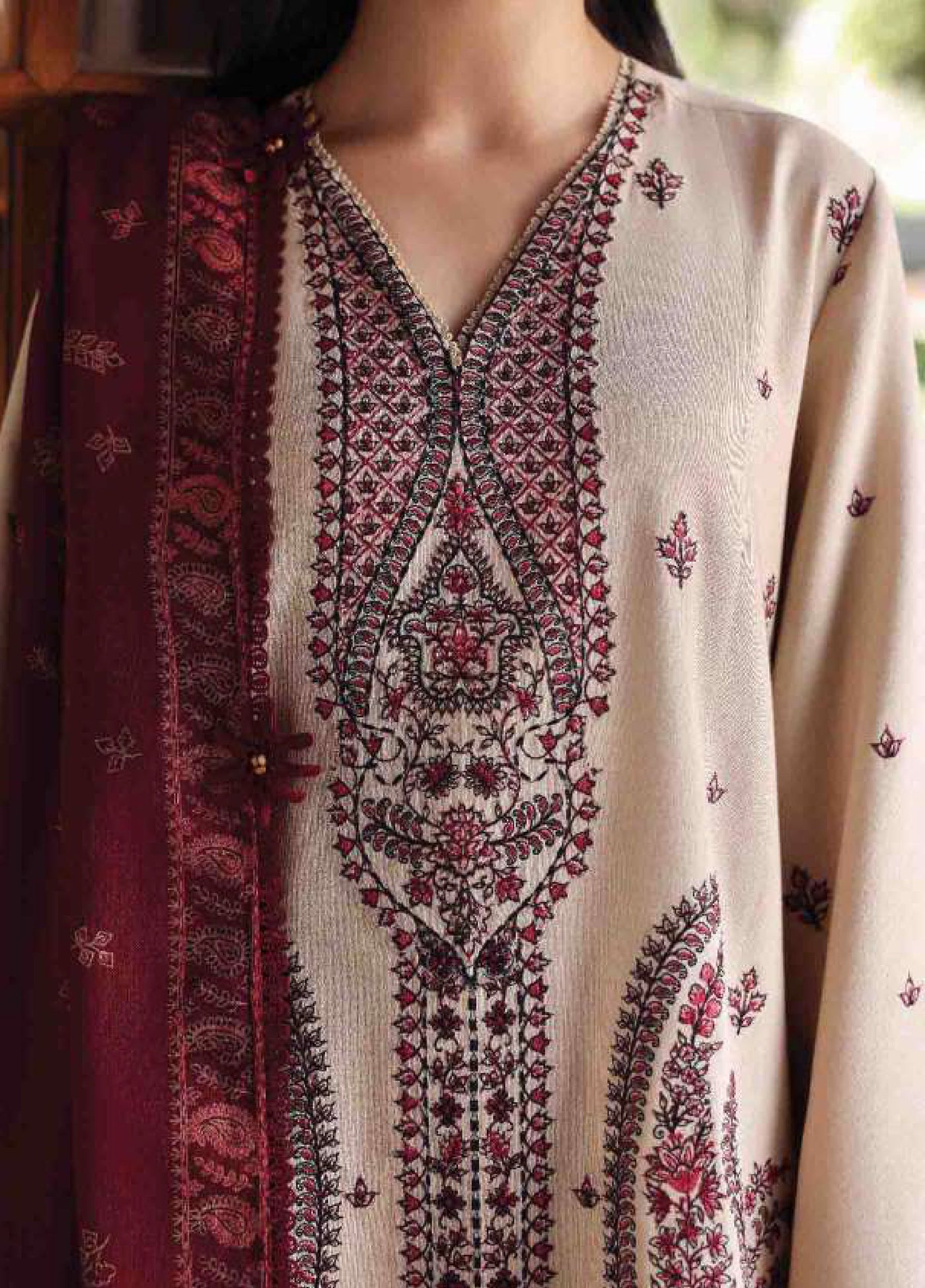 Amaris by Republic Womenswear Unstitched Luxury Shawl Karandi Embroidered Suits 3 Piece RW25AS D-2 - Winter Collection