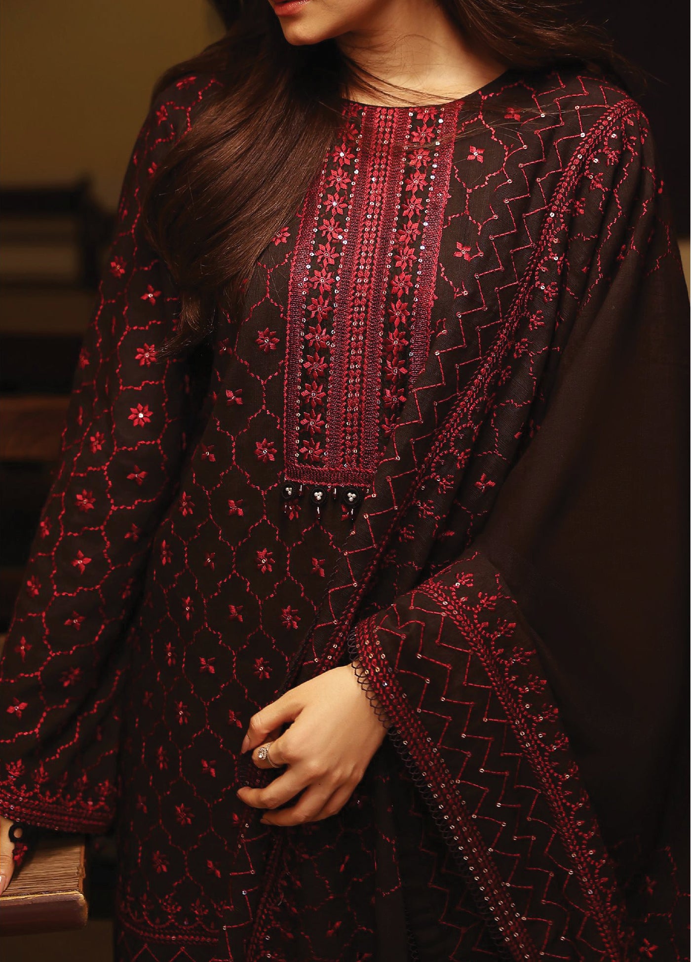 Cross Stitch Unstitched RTS Khaddar Embroidered Suits 3 Piece CS25KW D-02 Garnet Grace - Winter Collection