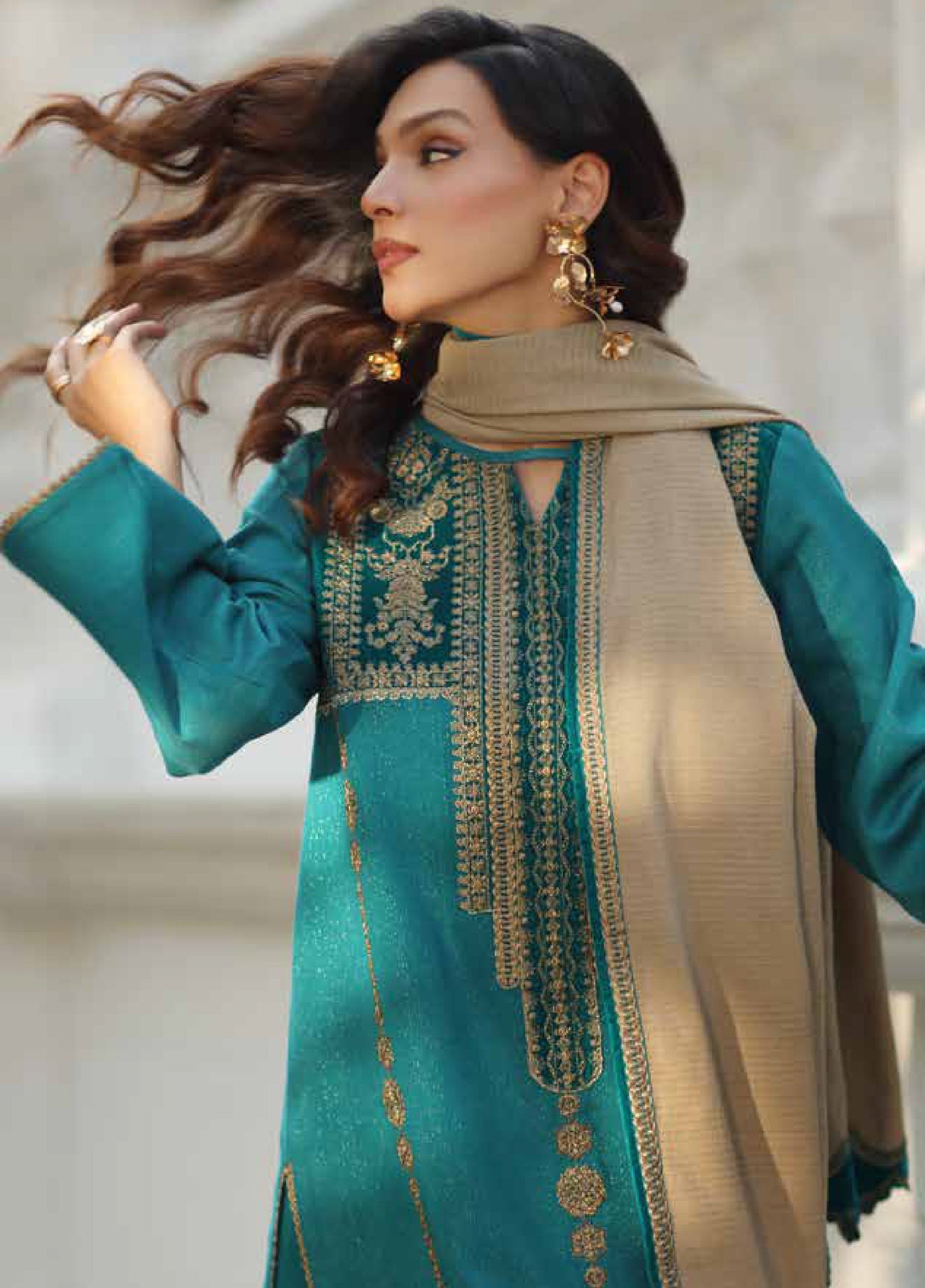 Charizma Signature Unstitched Embroidered Peach Leather 3 Piece CRZ25SP CSW5-04 - Winter Collection