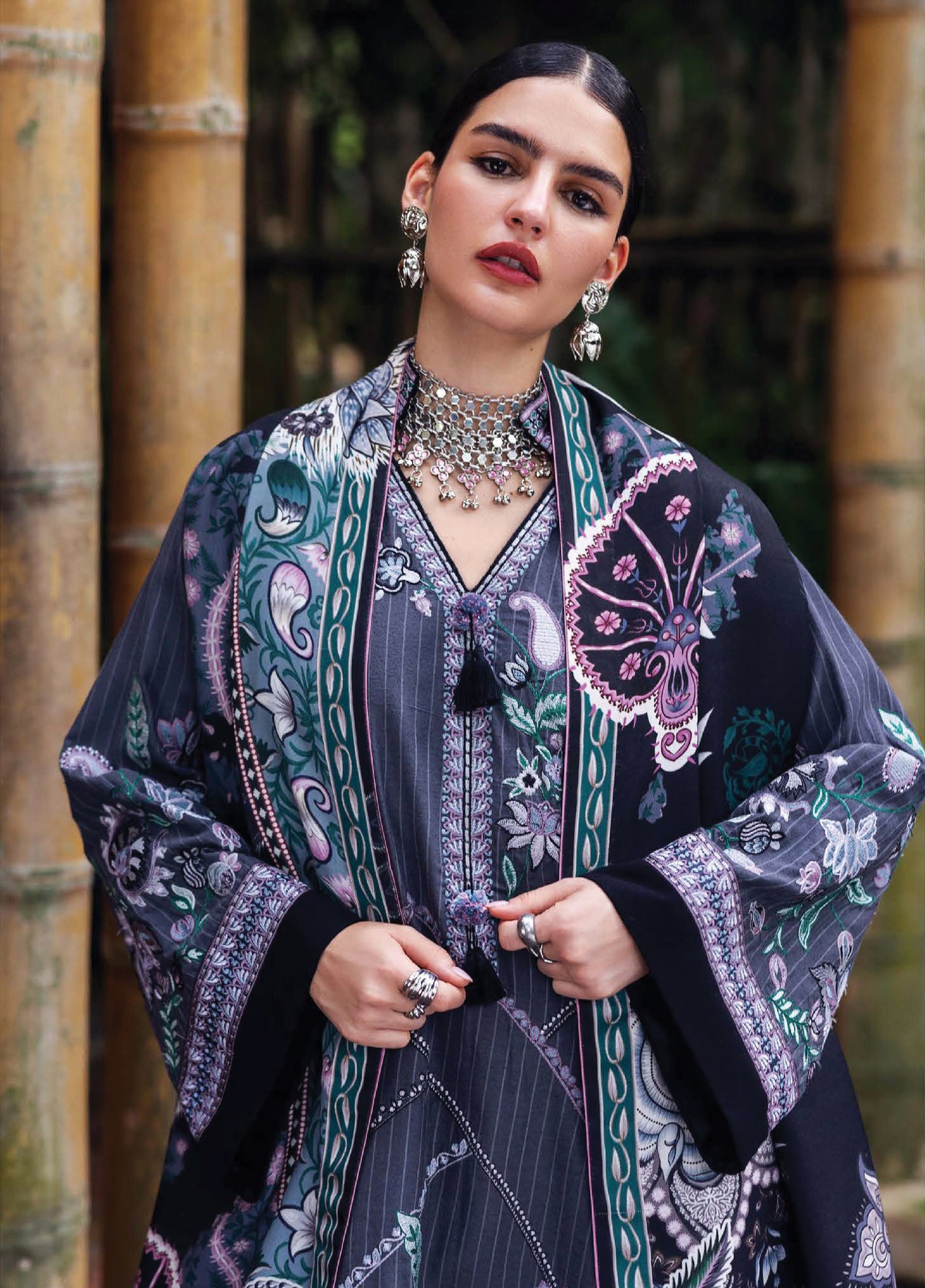 Symphony Hemline by Mushq Unstitched Karandi Embroidered 3 Piece MU25SK Silver Mist - Winter Collection