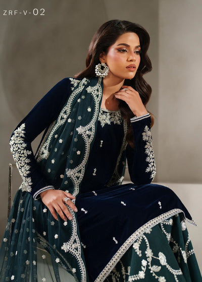 Zarif Exclusive Unstitched Velvet Embroidered Suits 3 Piece ZRF25VE ZRF-V-02 - Festive Collection