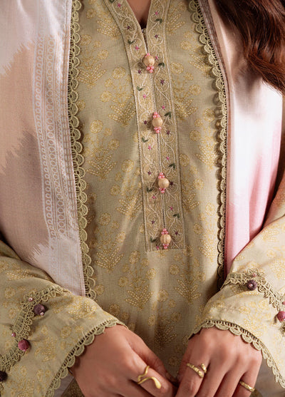 Cross Stitch Unstitched RTS Linen Embroidered Suits 3 Piece CS25LW D-08 Sage Garland - Winter Collection