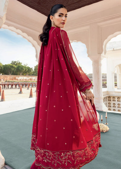 M basics by Maria B Unstitched Chiffon Embroidered Suits 3 Piece MB25WF D-808 Deep Red - Winter Collection