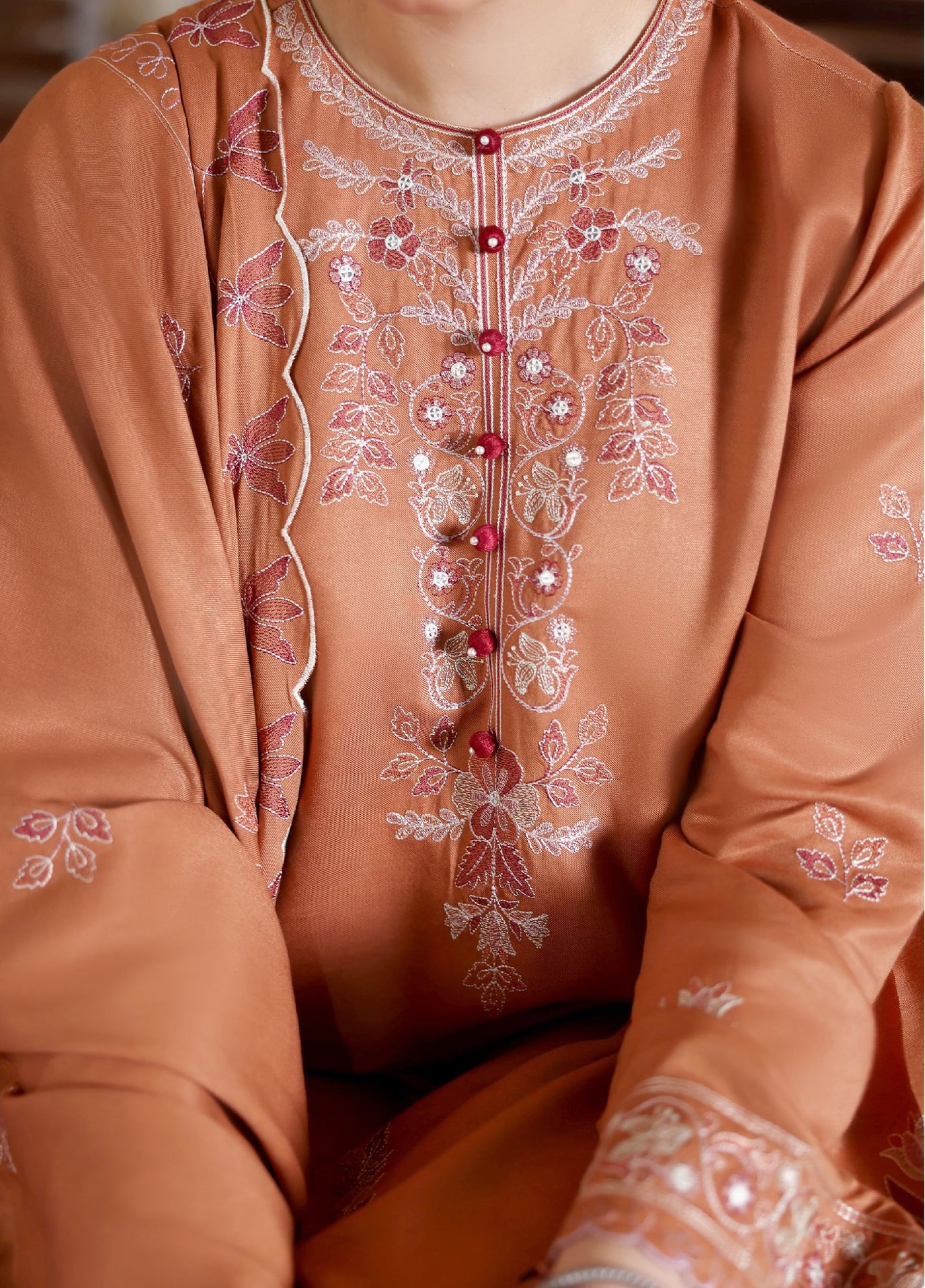 Cross Stitch Unstitched RTS Marina Embroidered Suits 3 Piece CS25MW D-02 Autumn Glaze - Winter Collection