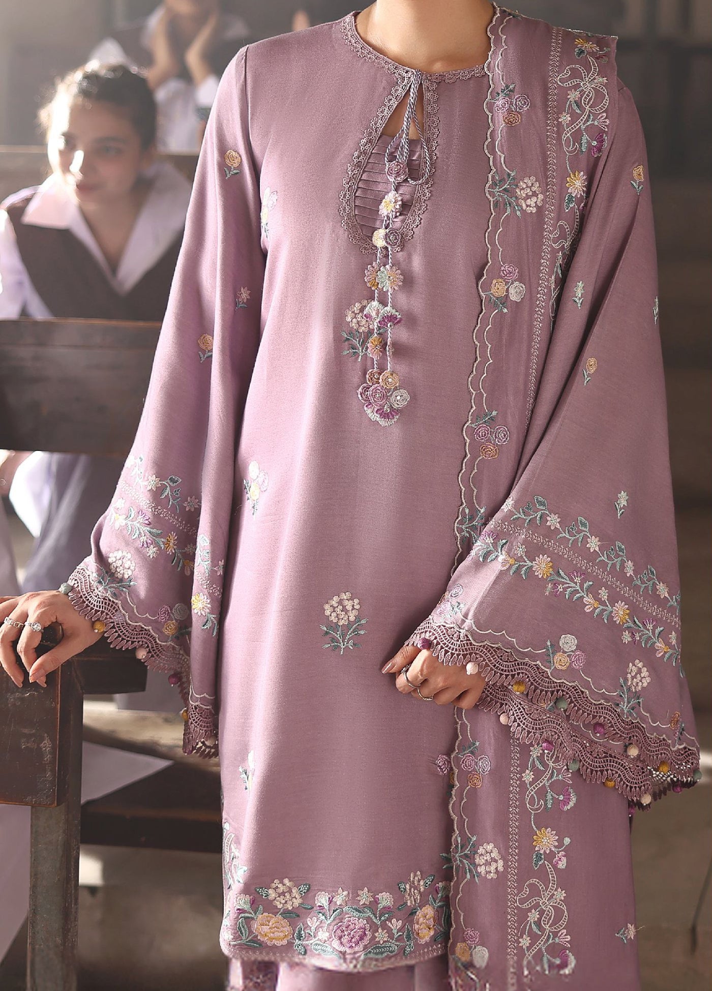 Cross Stitch Unstitched RTS Marina Embroidered Suits 3 Piece CS25MW D-01 Mauve Mist - Winter Collection