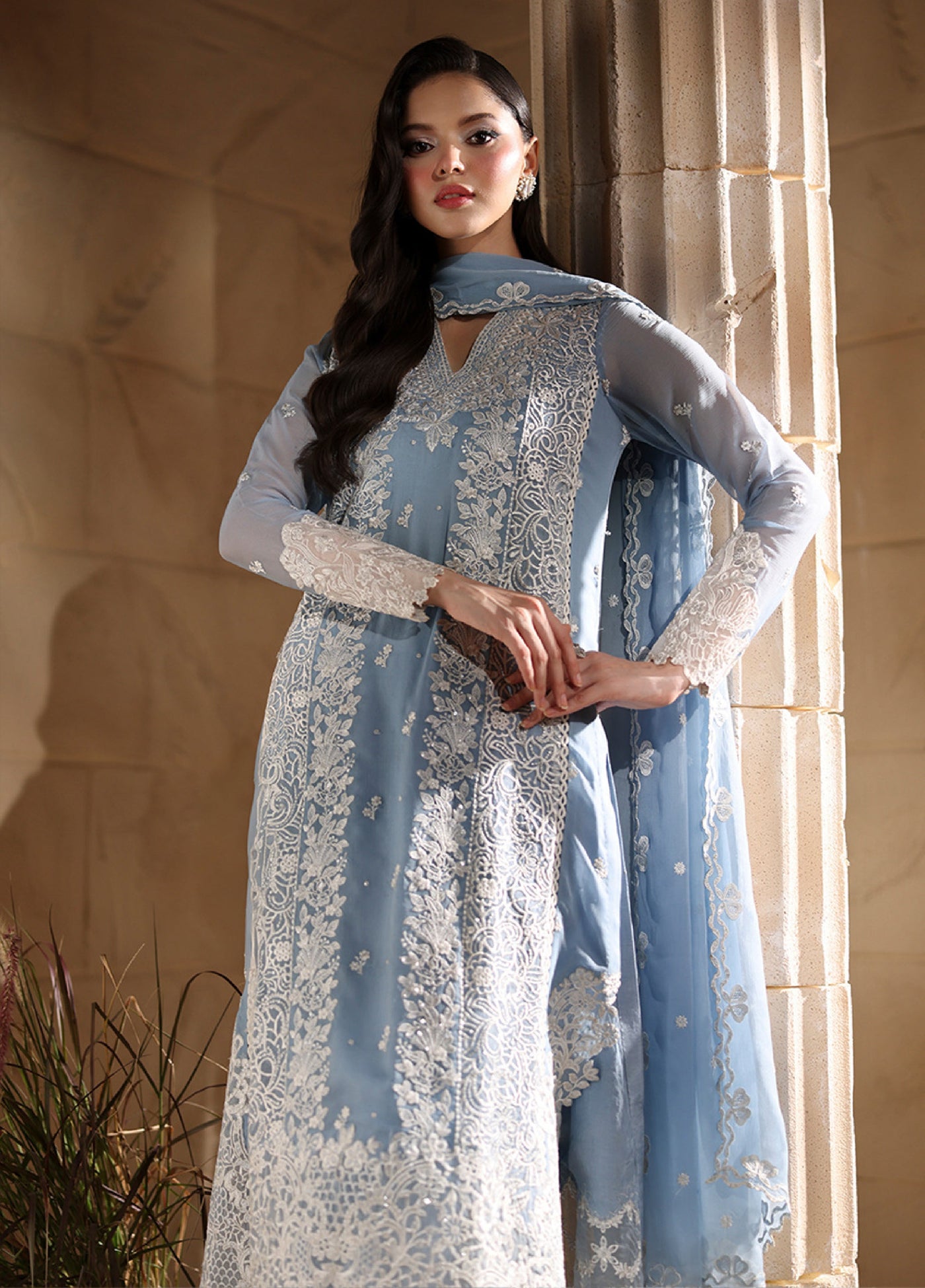 Luxe by Azure Unstitched Chiffon Embroidered Suits 3 Piece AZ25LF Serenite - Festive Collection