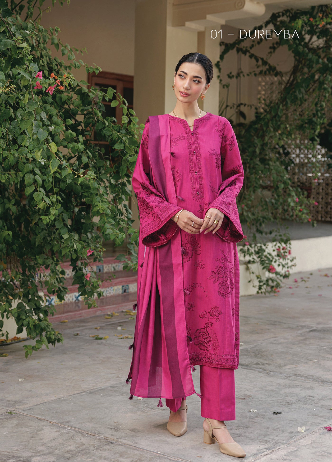 Xenia Unstitched Slub Khaddar Unstitched Embroidered Suits 3 Piece XE25SK D-01 Dureyba - Winter Collection