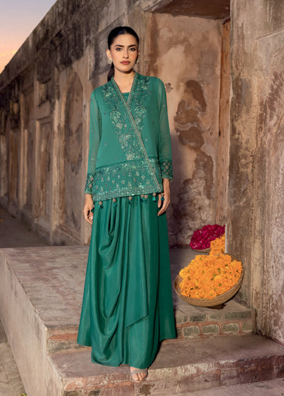 M basics by Maria B Unstitched Organza Embroidered Suits 3 Piece MB25WF D-803 Teal Green - Winter Collection