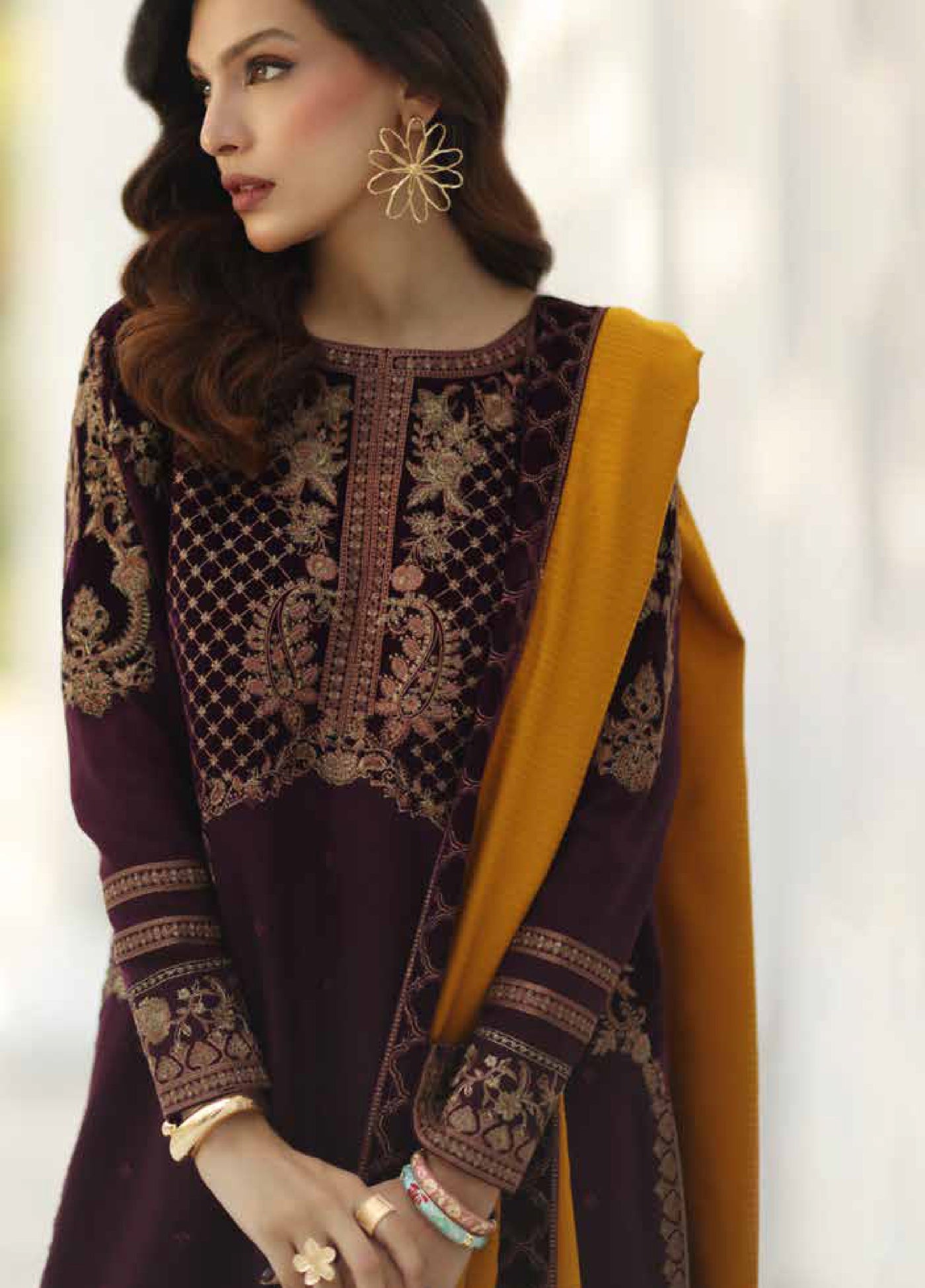 Charizma Signature Unstitched Embroidered Peach Leather 3 Piece CRZ25SP CSW5-09 - Winter Collection