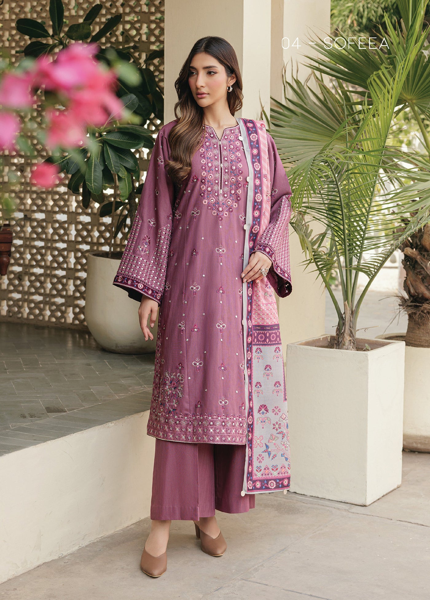 Xenia Unstitched Slub Khaddar Unstitched Embroidered Suits 3 Piece XE25SK D-04 Sofeea- Winter Collection