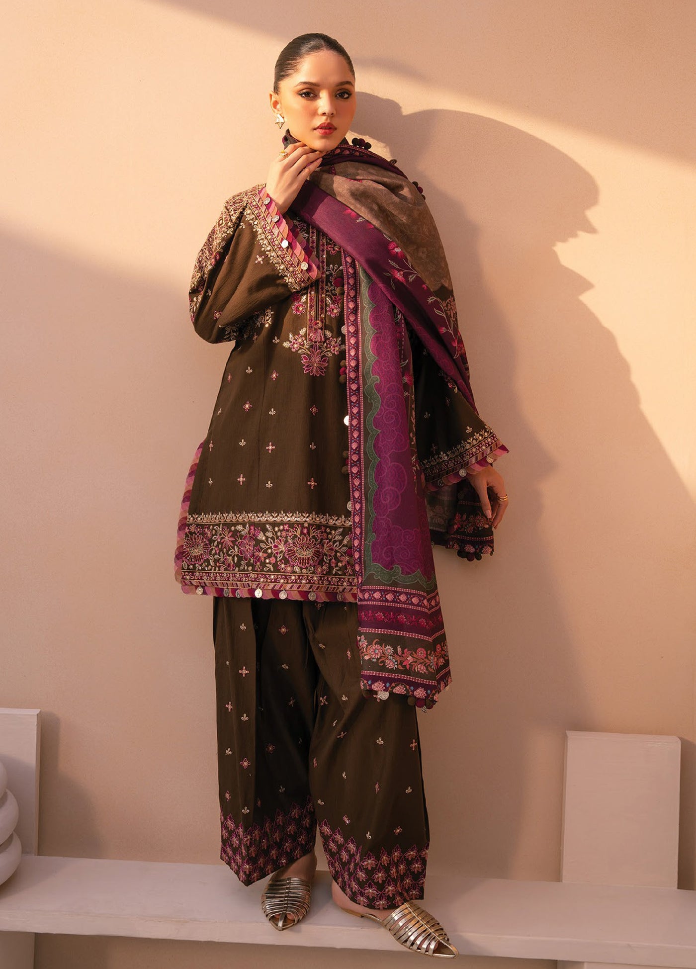 Rang e Khizaan by Xenia Unstitched Khaddar Embroidered Suits 3 Piece XE25SW D-12 AZRA - Winter Collection