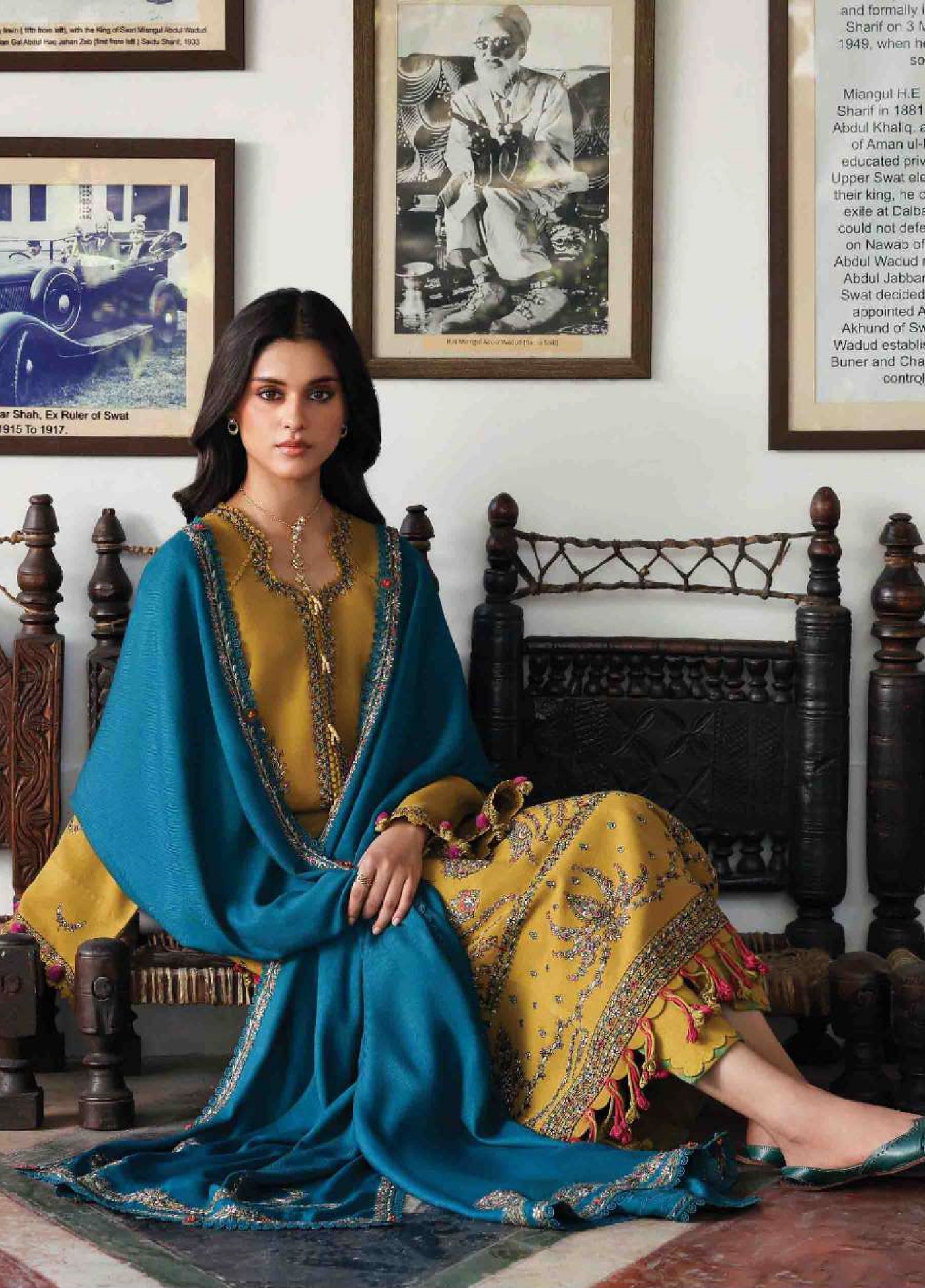 Amaris by Republic Womenswear Unstitched Luxury Shawl Karandi Embroidered Suits 3 Piece RW25AS D-12 - Winter Collection