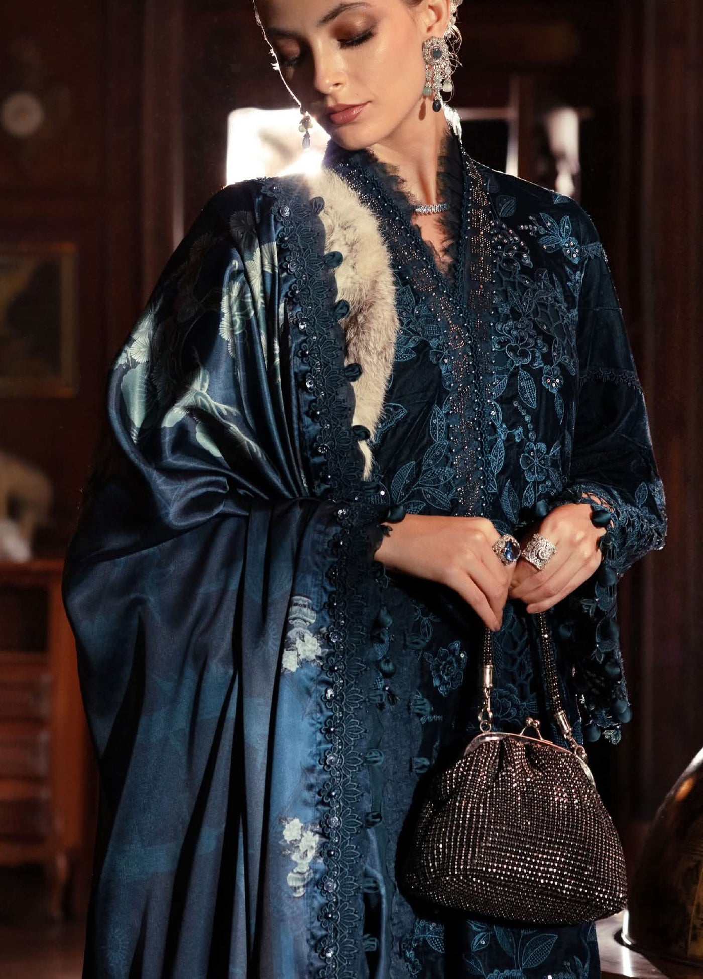 Luxe by Maria B Unstitched Embroidered Velvet 3 Piece MB25LW D10 - Winter Collection