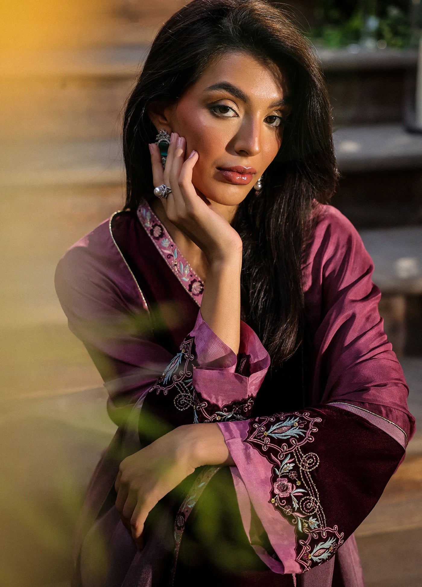 Elayra by Sahar Pret Velvet 3 Piece Embroidered Plum Reverie - Festive Collection