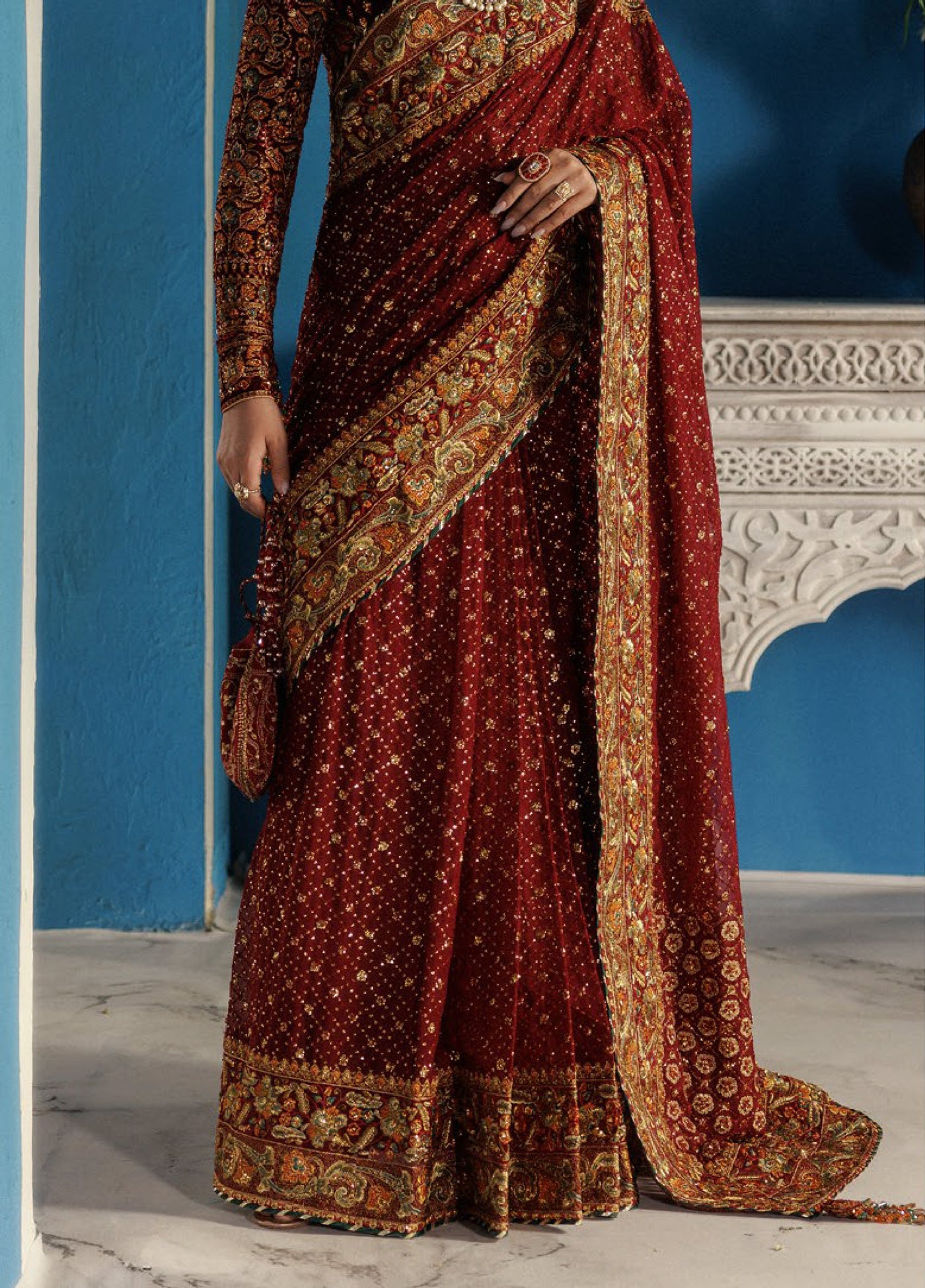 AIK Udaipur Velvet Unstitched Luxury Embroidered Saree AIK25 D-09 - Formals Collection