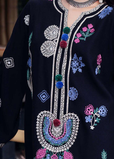 Symphony Hemline by Mushq Unstitched Karandi Embroidered 3 Piece MU25SK Midnight Rune - Winter Collection