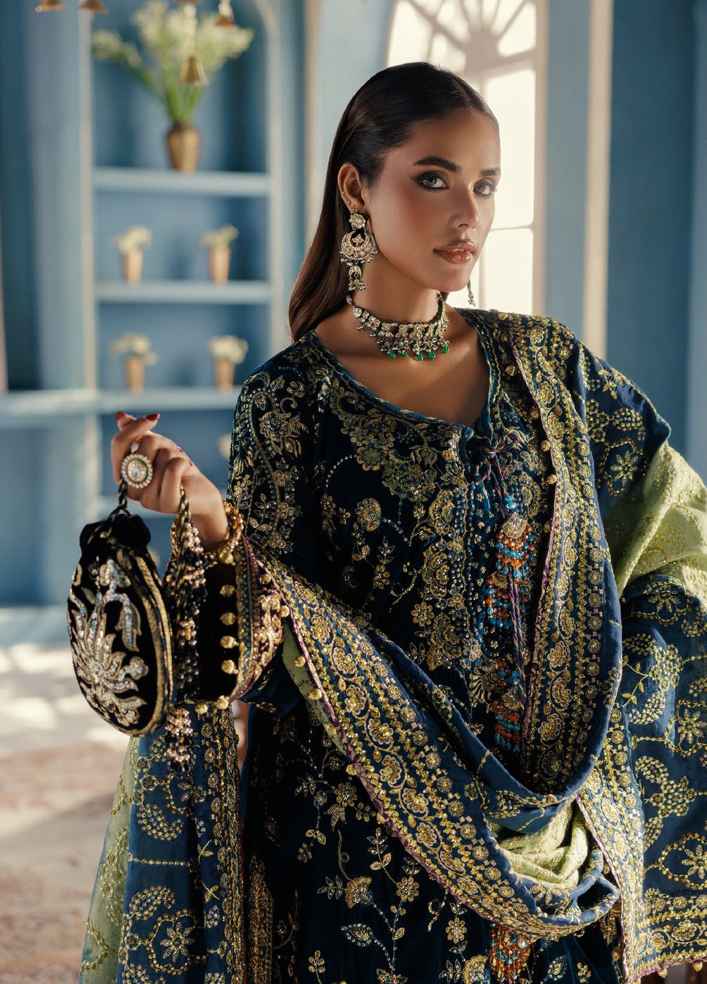 AIK Udaipur Velvet Unstitched Luxury Embroidered 3 Piece AIK25 D-08 - Formals Collection