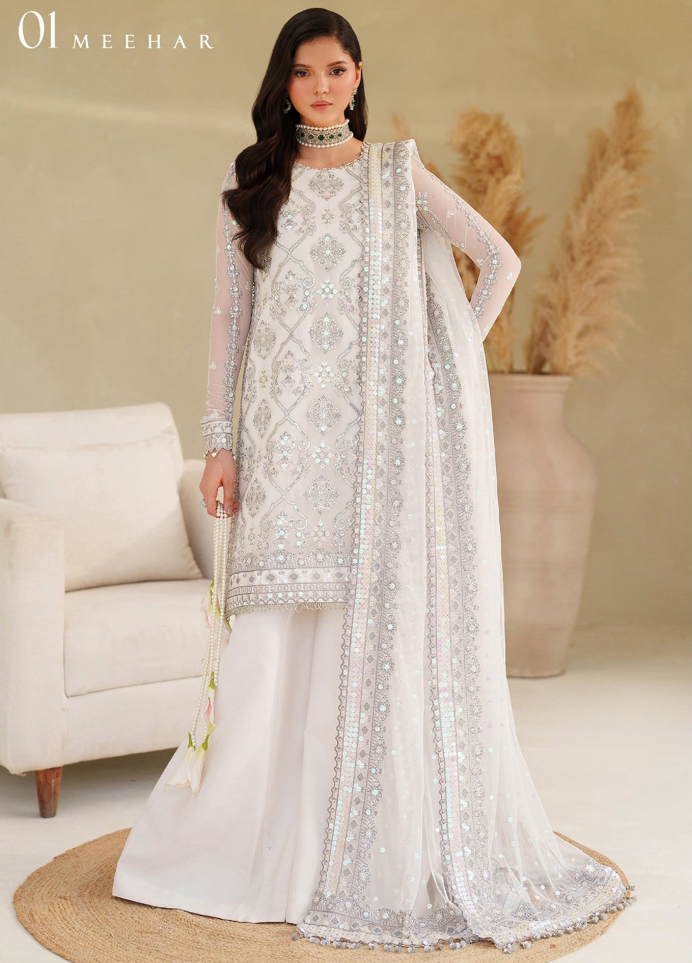 Meesa by Zarif Unstitched Net Embroidered Suits 3 Piece ZAF25MF ZRF-ML-01 MEEHAR - Winter Collection