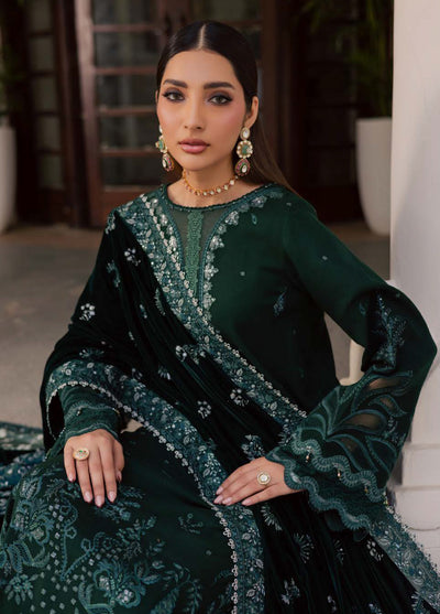 Nureh Exclusive Unstitched Luxury Leather Peach Velvet Shawl Embroidered Suits 3 Piece NU25NS NE-199 - Festive Collection