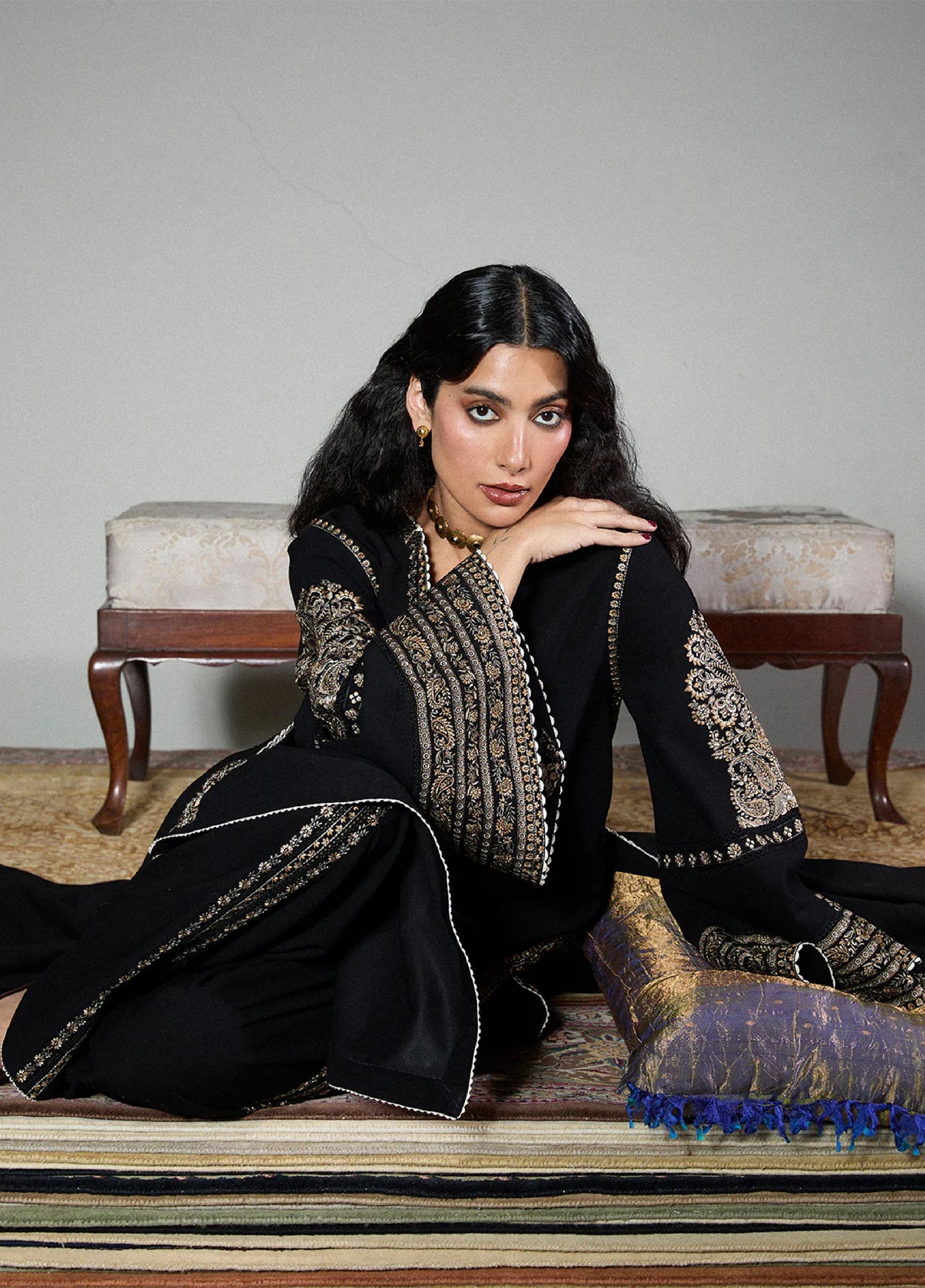 Jugnu by Hussain Rehar Unstitched Karandi Embroidered Suits 3 Piece HR25JW Tila - Winter Collection