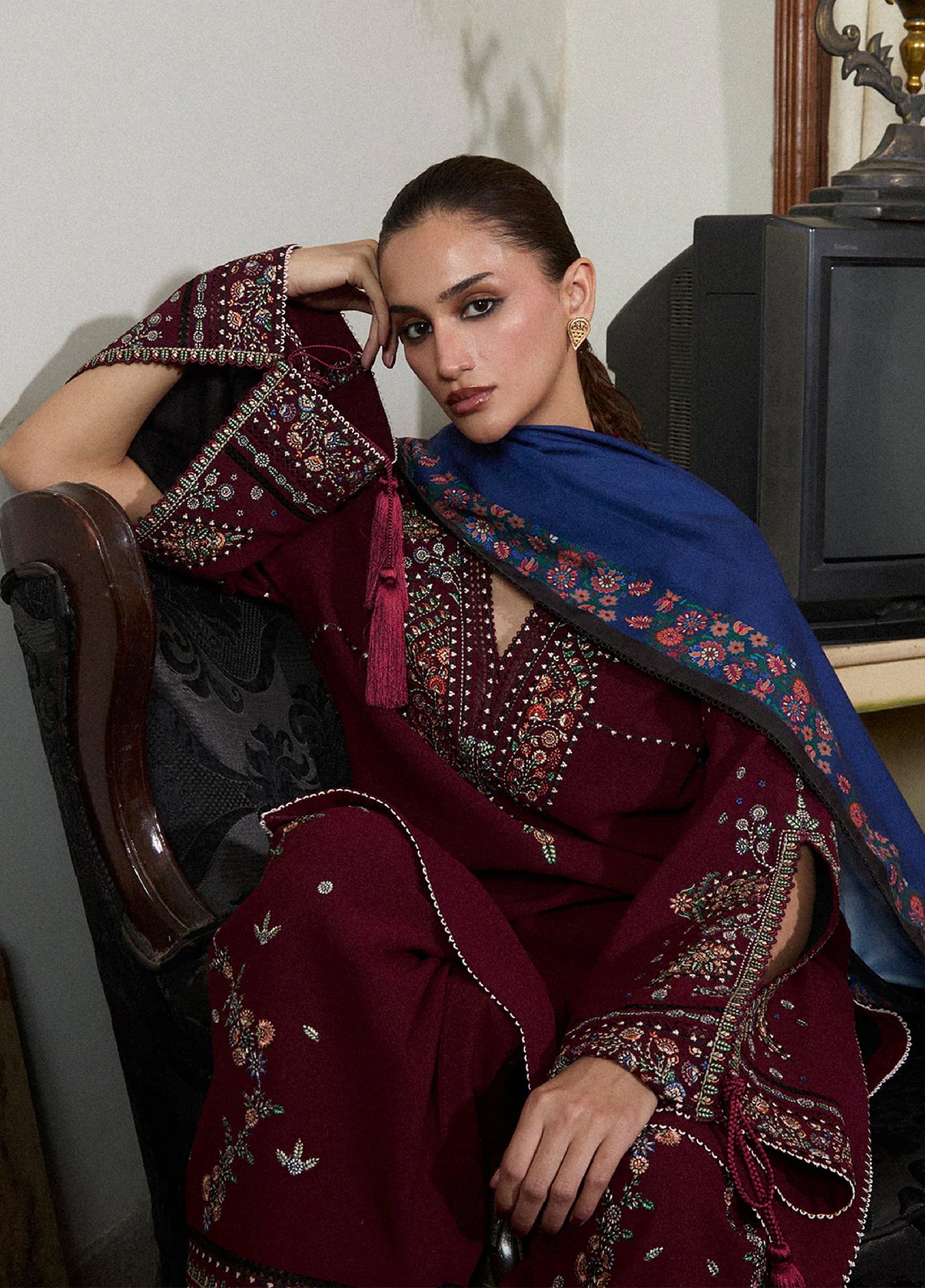 Jugnu by Hussain Rehar Unstitched Karandi Embroidered Suits 3 Piece HR25JW Rami - Winter Collection