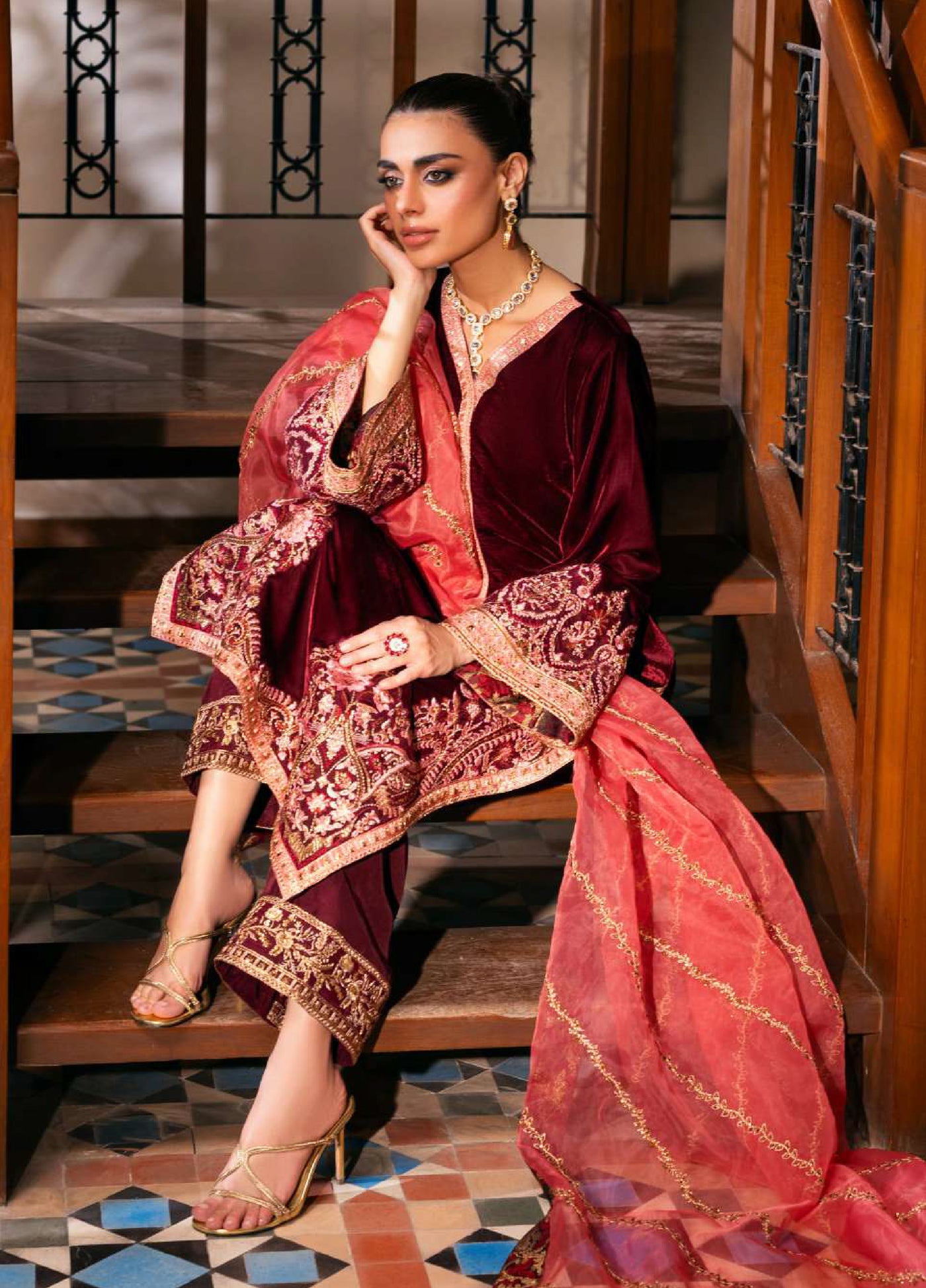 Zainab Chottani Unstitched Velvet Embroidered 3 Piece ZC25UV Aima - Festive Collection