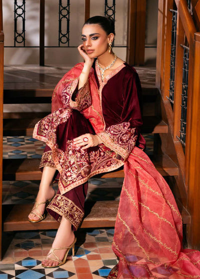 Zainab Chottani Unstitched Velvet Embroidered 3 Piece ZC25UV Aima - Festive Collection