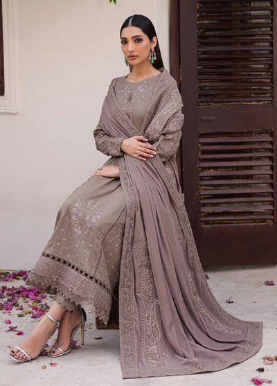 Nureh Exclusive Unstitched Luxury Leather Peach Velvet Shawl Embroidered Suits 3 Piece NU25NS NE-201 - Festive Collection