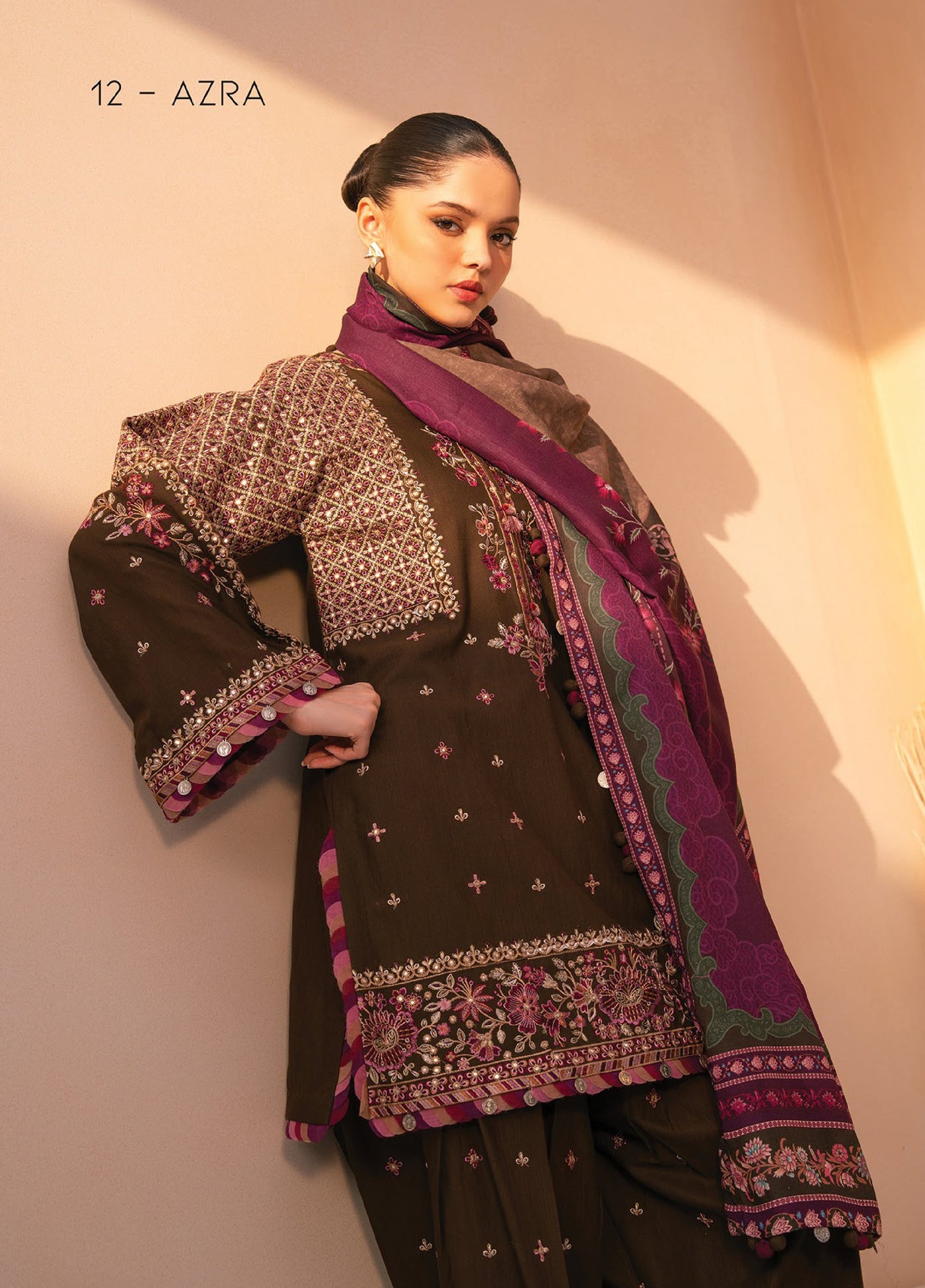 Rang e Khizaan by Xenia Unstitched Khaddar Embroidered Suits 3 Piece XE25SW D-12 AZRA - Winter Collection