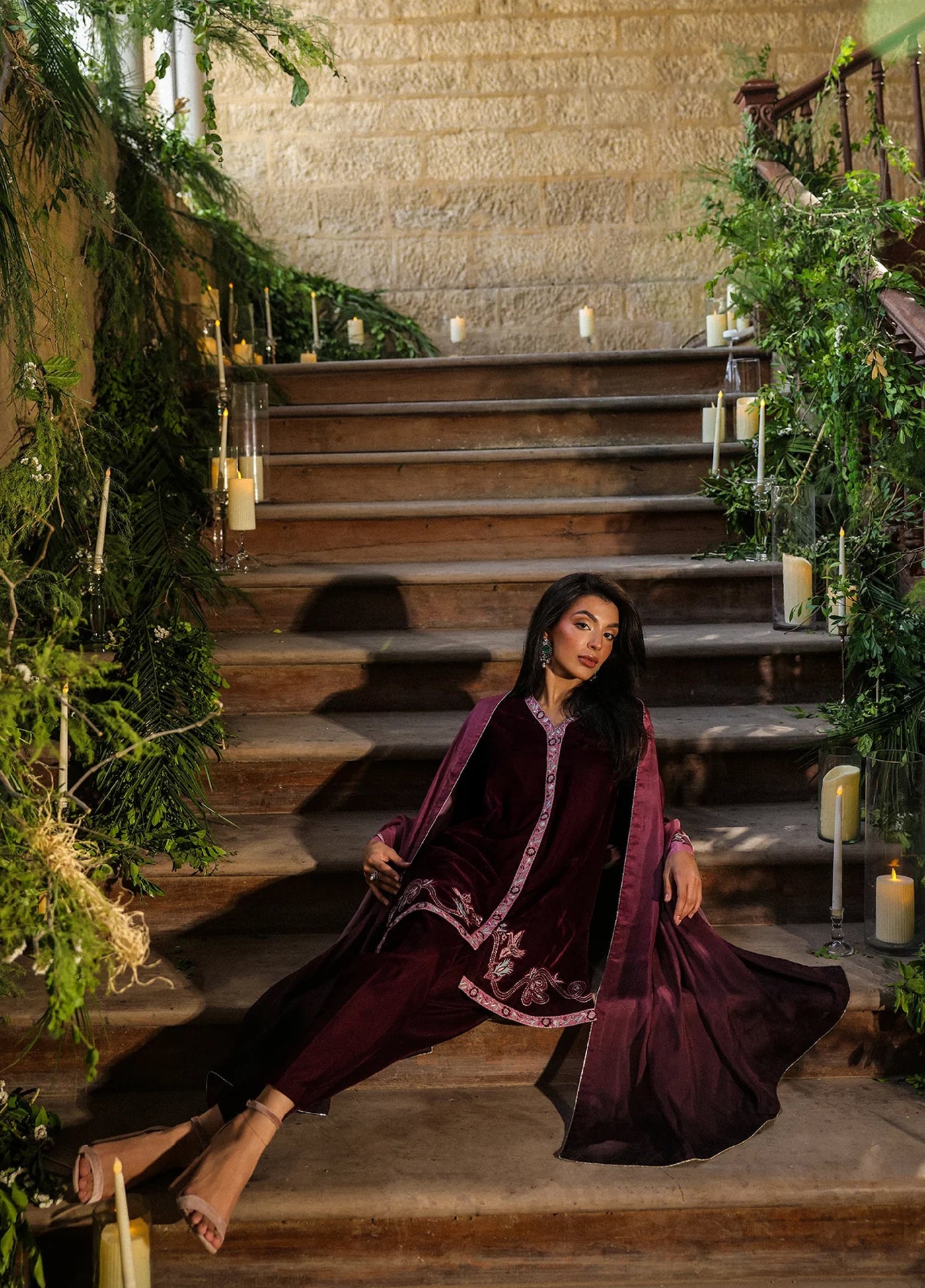 Elayra by Sahar Pret Velvet 3 Piece Embroidered Plum Reverie - Festive Collection