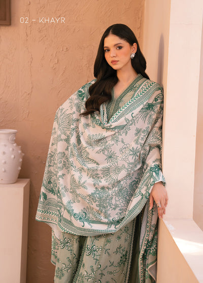 Xenia Unstitched Slub Khaddar Unstitched Embroidered Suits 3 Piece XE25SK D-02 Khayr - Winter Collection