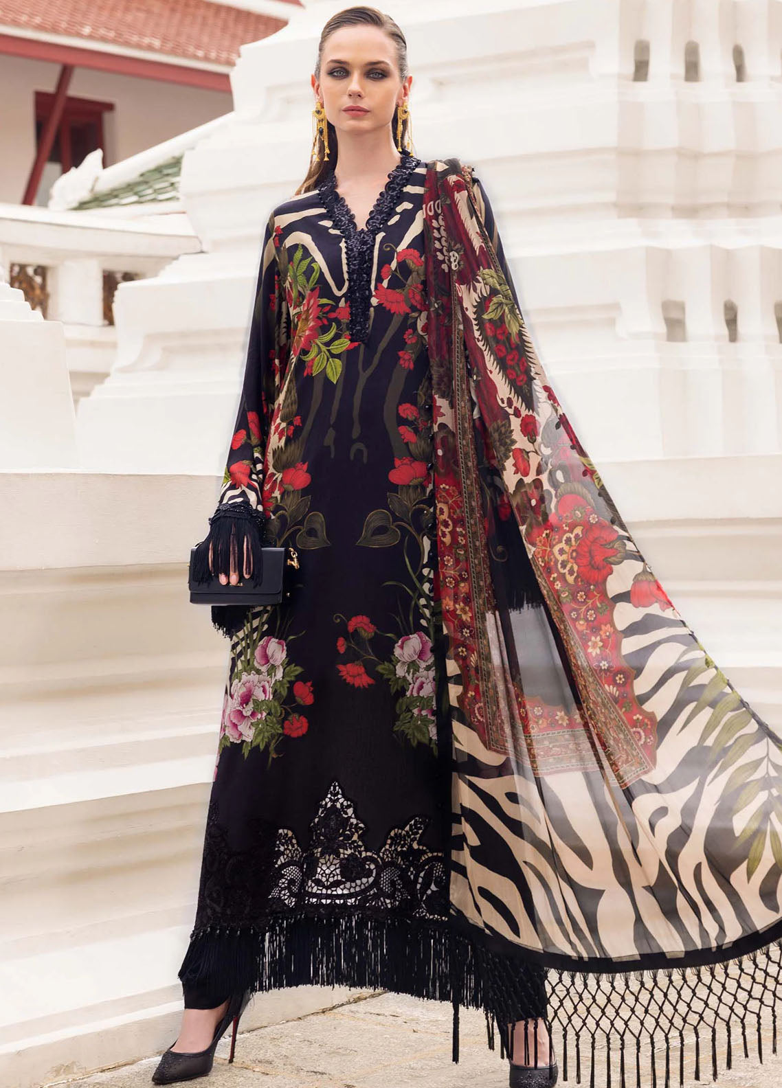 M Prints by Maria B Unstitched Twill Linen Embroidered Suits 3 Piece MB25PW D-10 B - Winter Collection