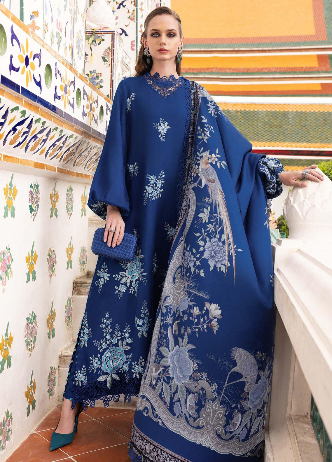 M Prints by Maria B Unstitched Twill Linen Embroidered Suits 3 Piece MB25PW D-8 B - Winter Collection